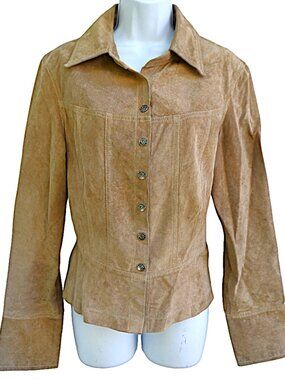 LeaTHeR Bebe Vintage Sand Tan Shacket Button Snap Collared Western Slim 90s Y2K
